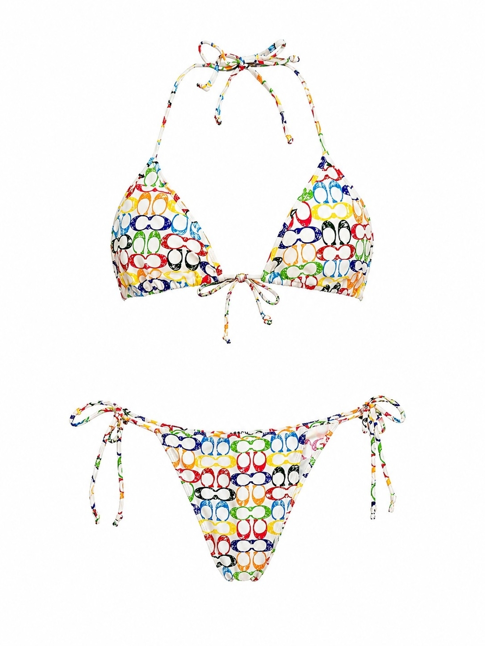 Womens Multicolor Logo Print Triangle Tie Bikini Sz XL